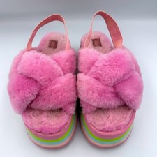 UGG Funkette Pink Platform Slingback Rainbow Sole Shearling Women's Size 9