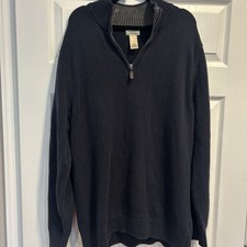L.L. Bean 1/4 Quarter Zip Sweater 100 Cotton Knit Dark Blue Men Size Large Tall