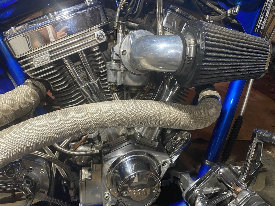 American Iron Horse 2004 azul con llamas negras. 111 supersidewinder Foto 3 de 4