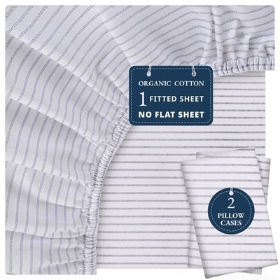 LANE LINEN 100 Organic Cotton Only Fitted Sheet Queen Includes Pillowcases, 3...
