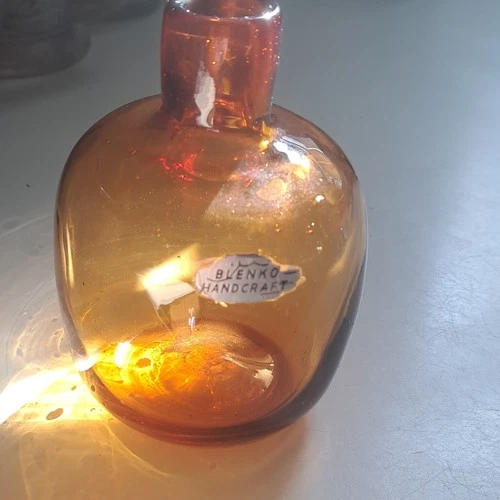 Blenko Amberina Mid Century W Label Art Glass Hand Blown Glass