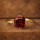 Asscher Cut Garnet Solitaire Engagement Ring, 14K Yellow Gold Finish Gift Ring