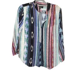 Karen Kane Womens Split Neck Blouse Size M Western Boho Print Lagom Wanderlust