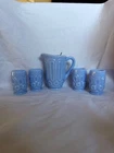 Vintage Mini Blue Milk Glass Juice Set – Pitcher & 4 Glasses