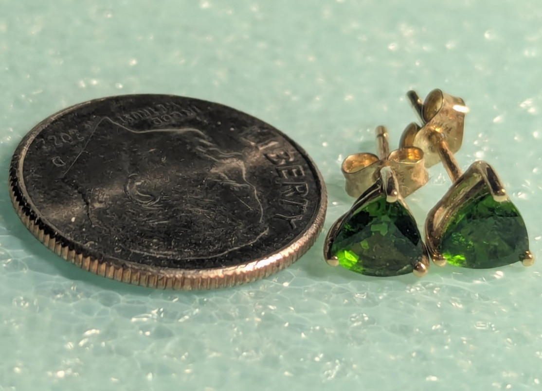 Triangle solitaire studs chrome diopside 14k yell… - image 2