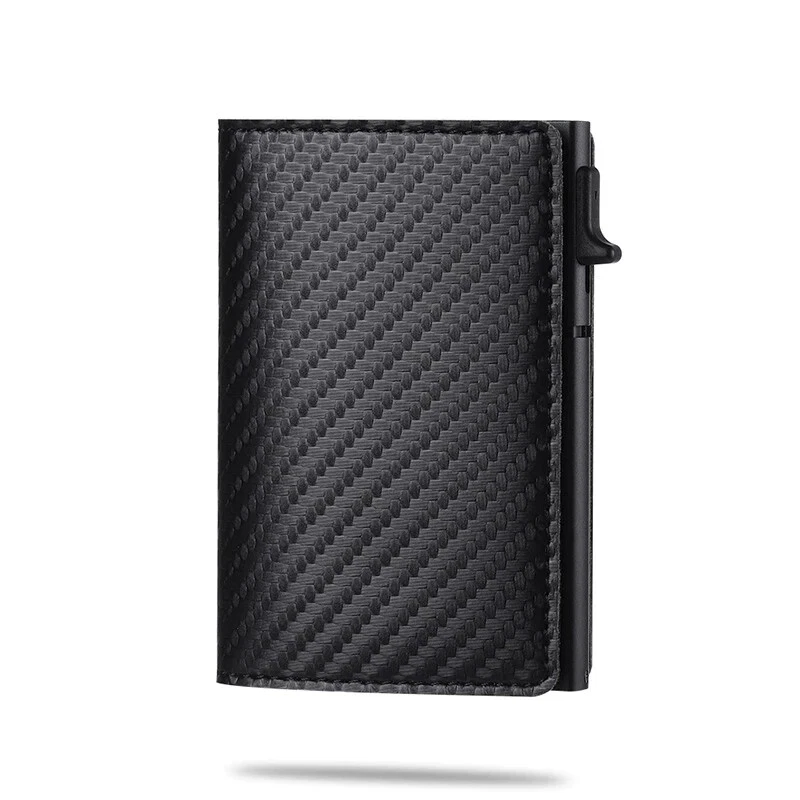 Funda tipo billetera de cuero genuino con soporte para tarjeta de crédito para Airtag cubierta magnética con etiqueta de aire Foto 3 de 4