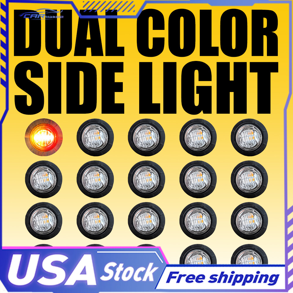 20PCS Red Amber Dual Round LED Marker Lights for Trucks & Trailers