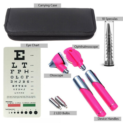 Premium Fiber Optic Otoscope Ophthalmoscope Examination LED Diagnostic ENT Set 
