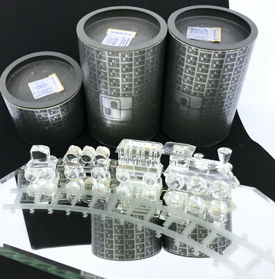 Swarovski Crystal Large Train set 4 Cars w Mirror Painted Tracks