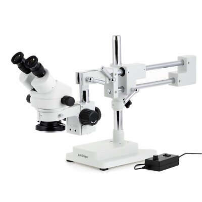 AmScope 7X-45X Fernglas Stereo Zoom Mikroskop 144 Led-Licht + Doppel Arm Boom