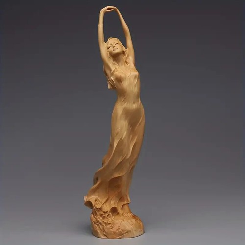 NEW Beautiful Cypress Wood Dancing Woman Feminine Figurine Sculpture 9h x 2w
