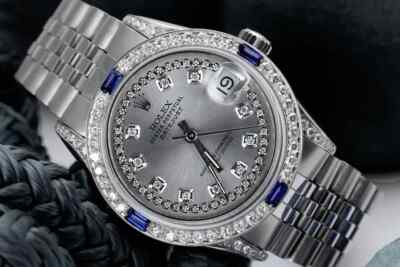 Rolex Datejust 36 mm Silver String Dial Steel Diamond & Sapphire Watch
