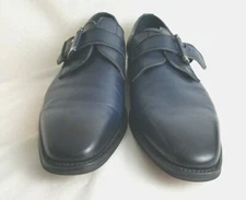 JUMP NEWYORK Mens Dress Casual Shoes Size 8 navy blue w/ black tip strap buckle