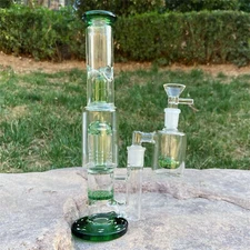 TALL 10" Green Glass Bong Hookah Speckle Smoking Water Pipe W/ Green Ash Catcher