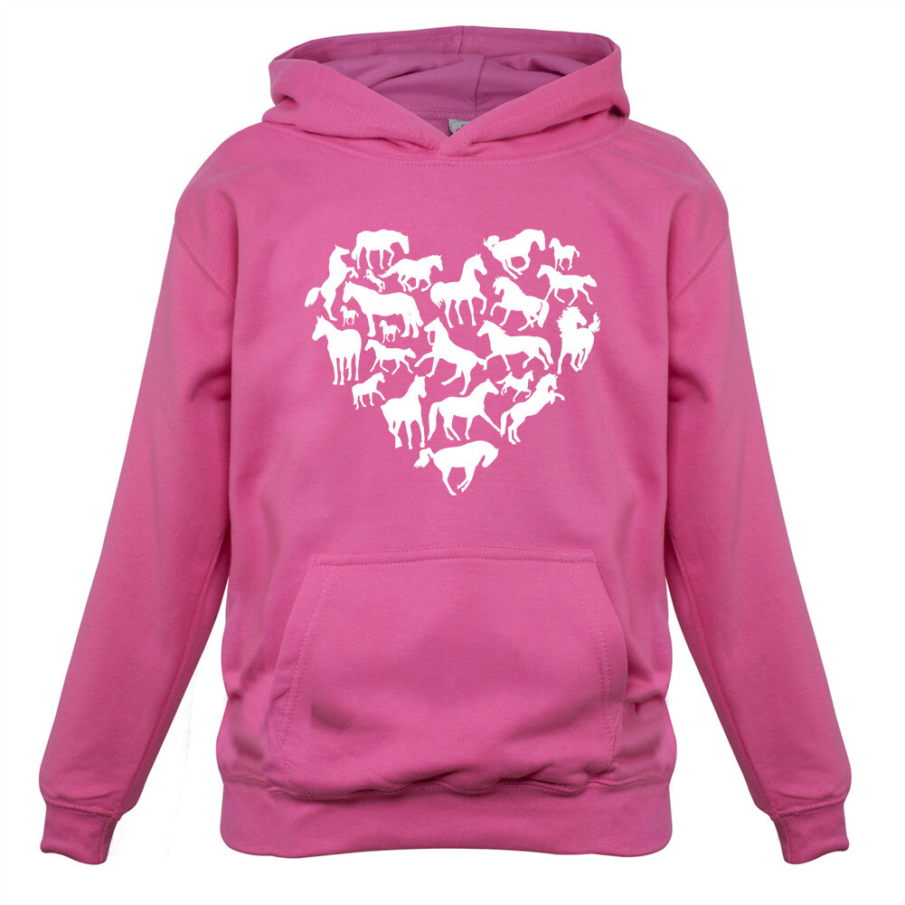 Love Heart Horse Felpa con cappuccio per bambini cavalli pony animale cavaliere equitazione fantino lezioni