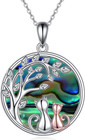 Celtic Moon Black Cat Necklace for Women Abalone Tree of Life Necklace Sterling