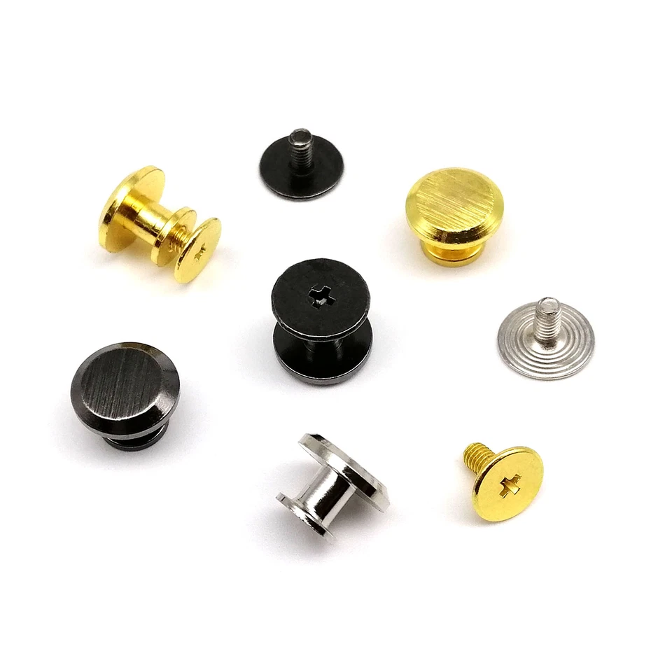 Brass Flat Round Head Stud Screwback Leather Bag Belt Chicago Screw Nail Rivet - Image 4 of 4
