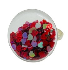 Unique RUBY HEARTS SHAKER RING adjustable IRIDESCENT handmade PARTY gift box RED