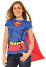 Supergirl Shirt Cape DC Comics Superhero Fancy Dress Up Halloween Adult Costume