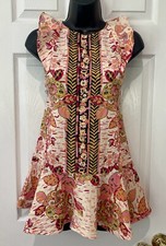 Free People Mini Dress SUMMER IN TULUM Tunic Floral Print Linen Blend Size XS