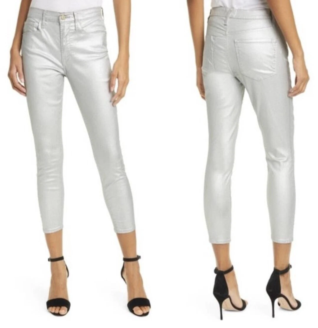 FRAME ALI HIGH CIGARETTE SILVER HIGH RISE SKINNY JEANS PANTS SIZE 25
