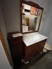 MOBILE BAGNO  ARTIGIANALE MADE IN ITALY IN ARTE POVERA CON TOP  IN MARMO CARRARA