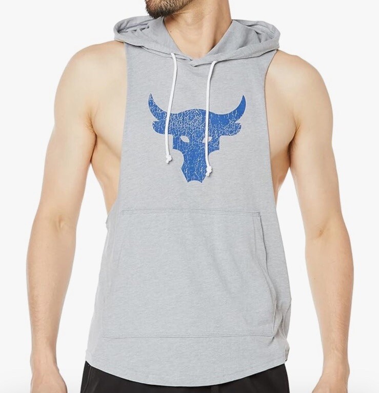 UNDER ARMOUR Mens Project Rock BSR Bull Sleeveless Hoodie NWT Gray