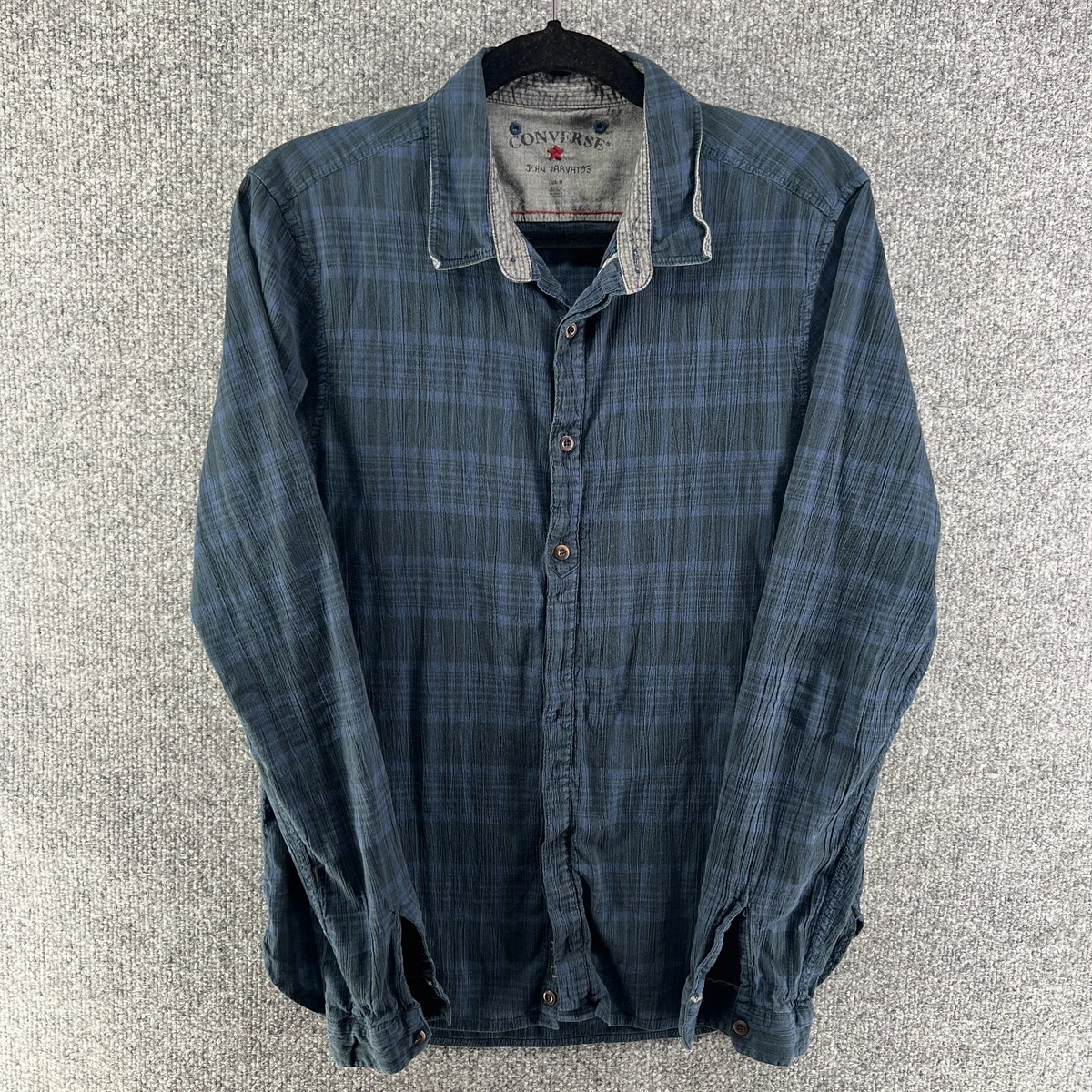 Converse X John Varvatos Shirt Mens Medium Blue Plaid Button Down