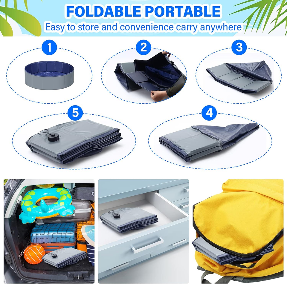 Dog Pool for Small Dogs, Plastic Pool for Kids, Dog Tub for Small Dogs