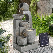 Cascading LED Garden Water Feature Outdoor Fountain Waterfall Solar 45/64cm Tall
