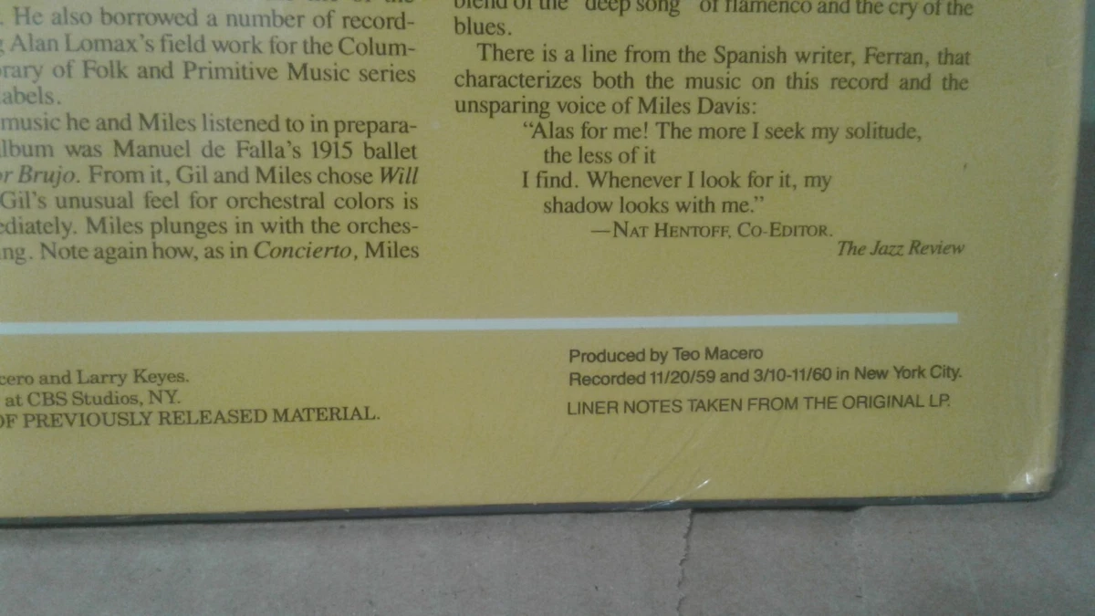 Miles Davis - Sketches Of Spain 1987 Vinyl LP Remastered Columbia Sealed
