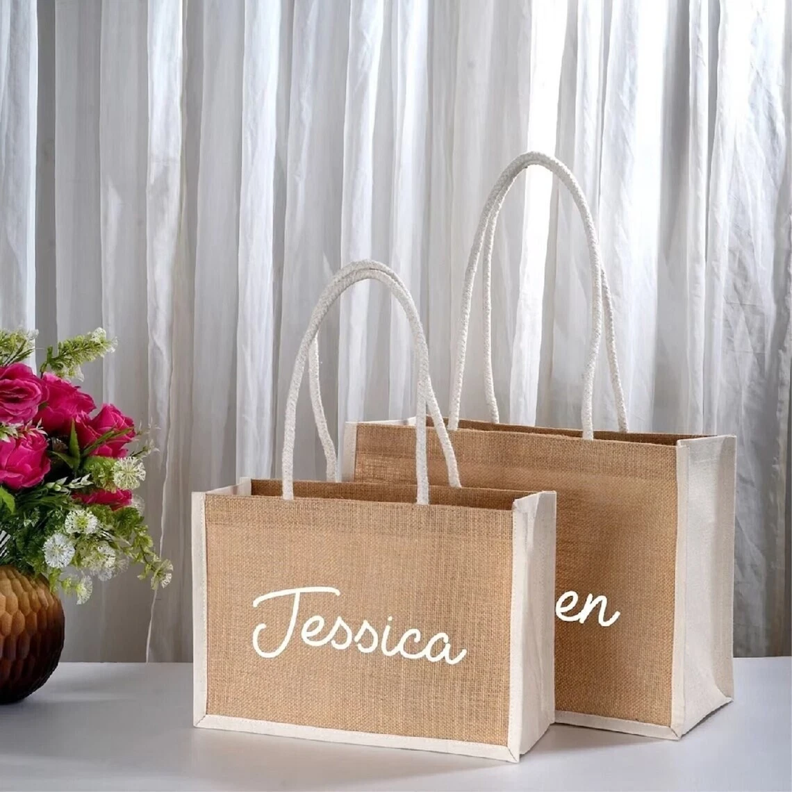 Personalized Wedding Burlap Tote Bag Bridesmaid Gift Bag Custom