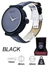 BLING MASTER BLACK ELEGANT CROC LEATHER+BLACK TONE CRYSTAL COVERED DIAL WATCH