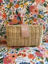 Mark And Graham Wicker And Leather Clutch Blush Mono “ACM” NWOT READ