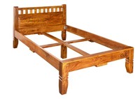 Kolonialstil Einzelbett Akazienholz Massiv 120X200 Bettgestell Jugendbett Dunkel