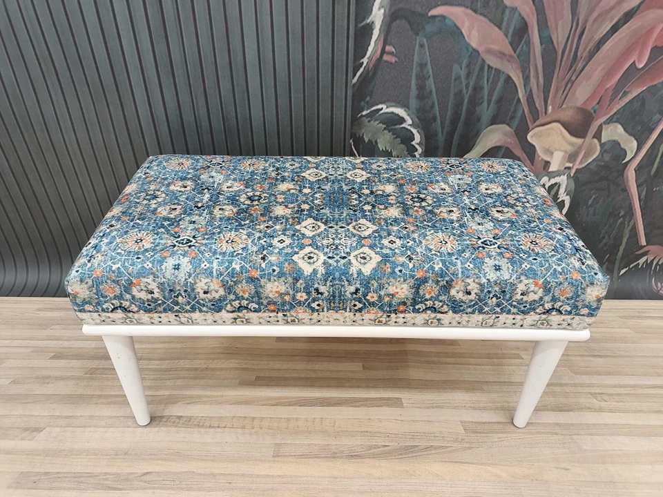 Blue ottoman, Bedroom bench, Pub bench, Bar bench,Dining bench, Vanity bench - Image 2 of 4