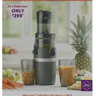 Princess House Vida Sana Cold Press Pro Juicer 5863 Cold Press Black Silver