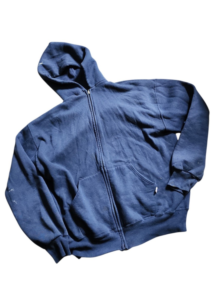 Vintage 90s Mens L Russell Athletic Full Zip Up Hoodie Navy Blue