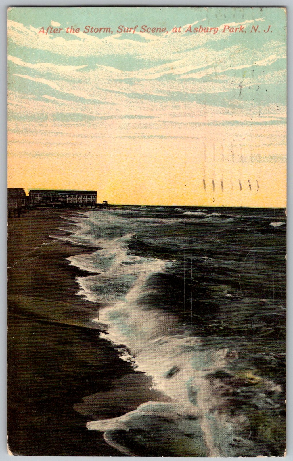 Antique Postcard After The Storm Surf Asbury Park, NJ 1910s