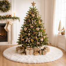 YEAHOME Christmas Tree Skirt, 36 Inch White Soft Faux Fur Tree Skirts Plush Chri
