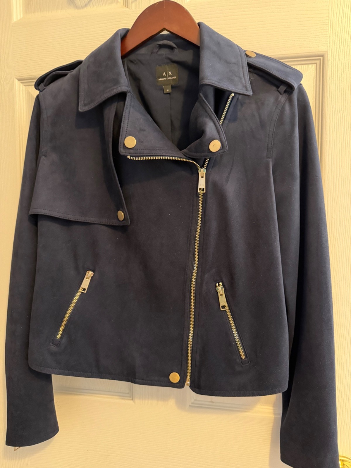 AX Armani Exchange Womens Moto Biker Jacket Navy Rare Medium image 4
