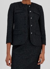 Anne Klein Women's Black Tweed 3/4-Sleeve Button-Front Blazer Jacket Size 8.
