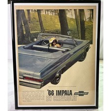 1966 Chevrolet Impala Convertible Framed Advertisement Wall Art Vintage Print