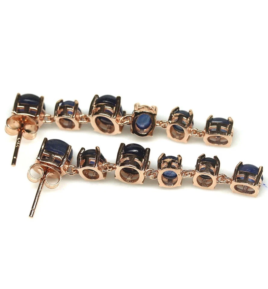 Conjunto de joias cabochão de safira azul escura feito à mão prata 925 folheado a ouro rosa - Imagem 4 de 4