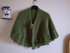 Mantellina lana UNCINETTO - SCIALLE nonna - Fatto a mano - Color verde