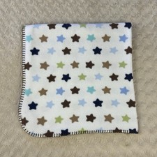 Circo Blue Brown Tan Green Stars Baby Blanket White Fleece Stitched Edge Target