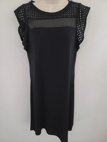 Abito nero Michael Kors con volant a rete per cena o data di San Valentino taglia S