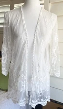 Lace Cardigan S White Shrug Sheer embroidered Drape Jacket Feminine Coquette