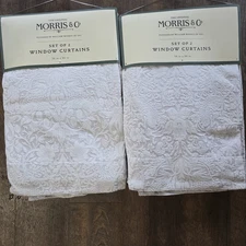 Set 4 William Morris & Co Strawberry Thief Velvet Curtains 38"x84"  White Gray