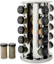 Kamenstein 20 Jar Revolving Countertop Spice Rack with Spices 20-Jar, Silver